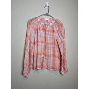 Bella Dahl Blouse Womens Small Multicolor Plaid Sheer Gauze Long Sleeve Top